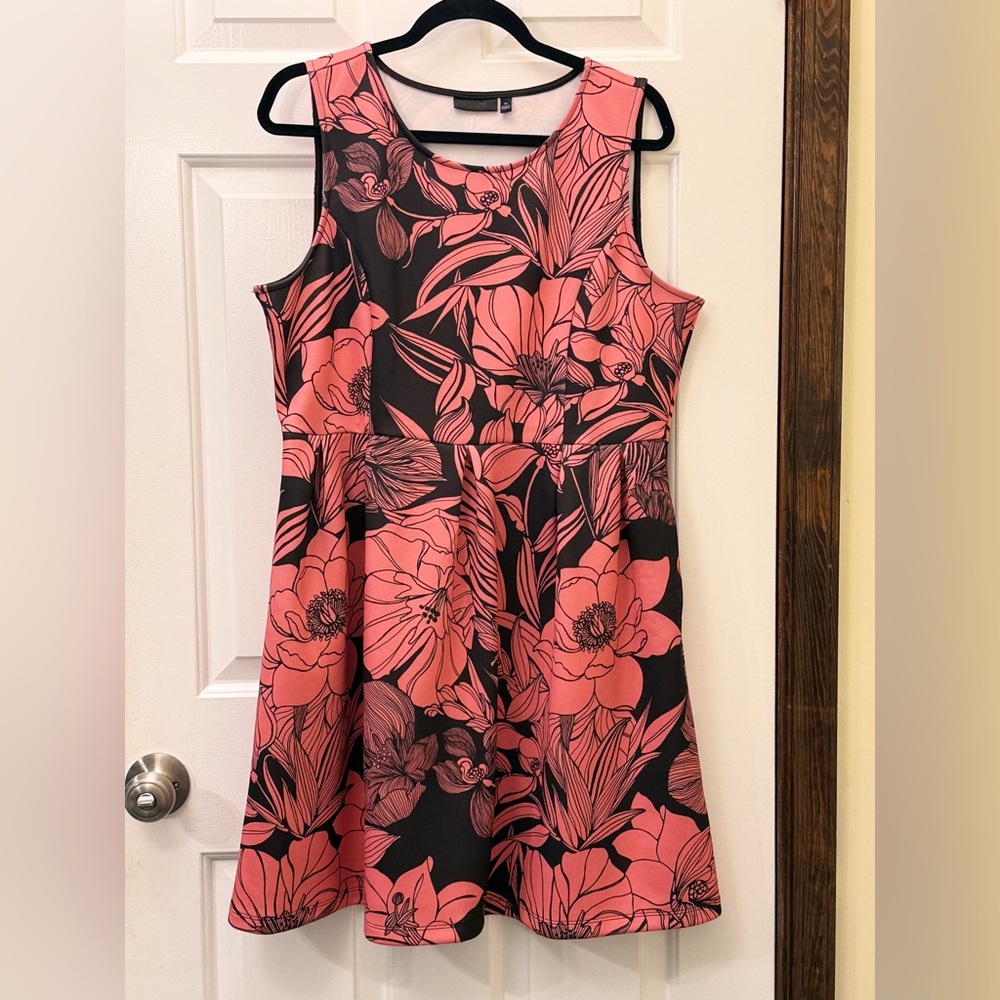 Floral Sleeveless Dress - Pink and Black